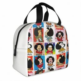 Kawaii Mafalda Sac à lunch isolé Sac isotherme Déjeuner Ctainer Carto Anime Portable Fourre-tout Boîte à lunch Sacs de stockage des aliments Pique-nique A9xQ #