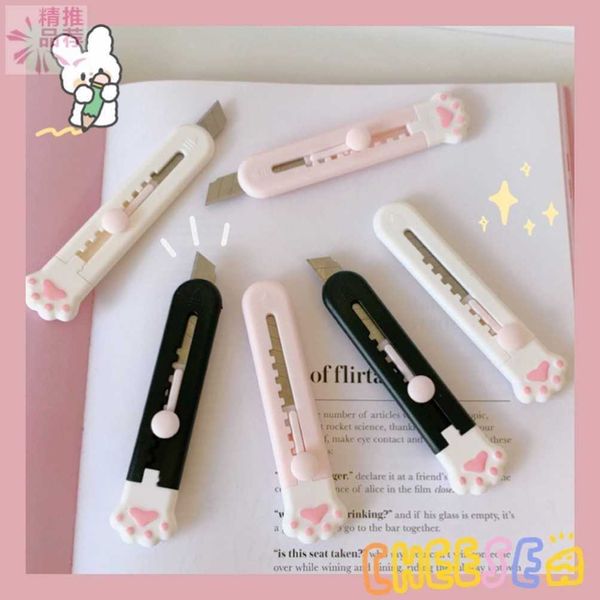 Kawaii Mini Pocket Cat Paw Art Coltello multiuso Express Box Knife Tagliacarte Craft Wrapping Lama ricaricabile Cancelleria Grande vendita