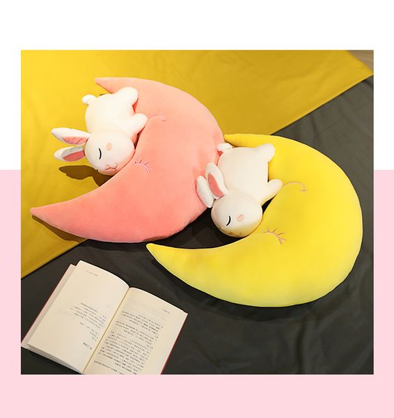Kawaii lune lapin en peluche peluche poupée canapé jeter oreiller coussin garçon fille bébé enfants enfants cadeau d'anniversaire maison chambre décor