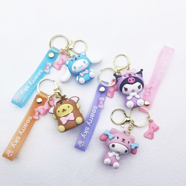 Kawaii My Melody Cinnamoroll Kuromi lindo llavero con muñeco de silicona mochila de Anime colgante decoración regalos para niñas