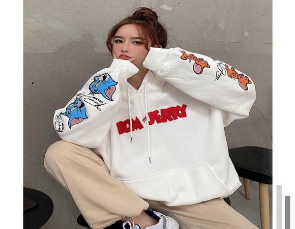 Kawaii Hoodies de gran tamaño para mujeres Harajuku 2021 Tops New Casual Streetwear Letter Impresión de dibujos animados Tom Jerry Q09015947324