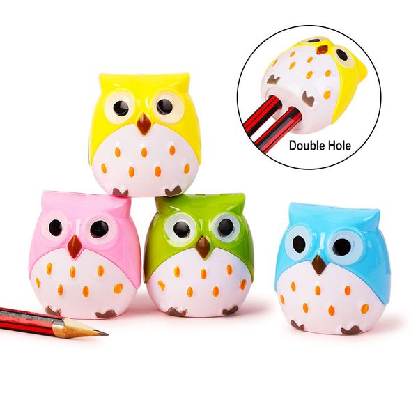 Kawaii Owl Double Hole Skintore de lápiz 4.6x4.2cm Papelería de alumnos de alumnos de escuelas lindas para el dibujo de arte Regalo para niños