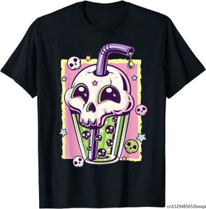 Kawaii Pastel Goth Creepy Skull Boba Bubble Tea Vaporwave T-shirt vrouwen Men Harajuku Esthetic Tops Unisex oversized