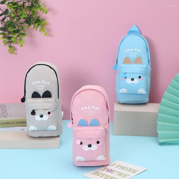 Bolsa para lápices Kawaii, bolsa organizadora de almacenamiento con forma de mochila escolar de dibujos animados para bolígrafos, papelería, caja de EVA impermeable para la escuela