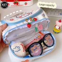 Kawaii Pencil Bag Pen Cases 2 Layer hoge capaciteit potloden Pak Diy Sticker School Stationery Girl Cadeau