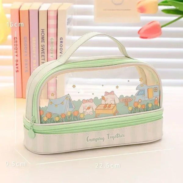 Kawaii crayon crayon double couche grande capacité sac caricature portable bo school étudiant fournit l'organisateur stationnaire