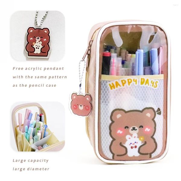 Kawaii – trousse à crayons étanche de grande capacité pour filles, boîte à stylos multicolore en option, fournitures scolaires mignonnes de papeterie