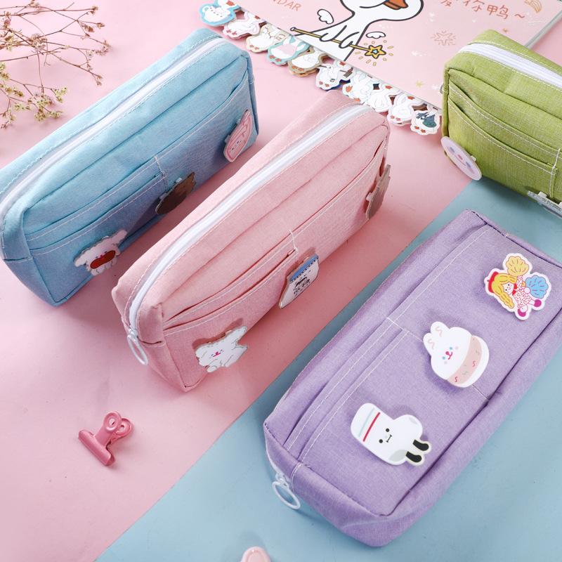 Kawaii Pencil Case Grote capaciteit met dierenbadgezak Holder doos voor meisjeskantoor Studenten Stationery School Supplies