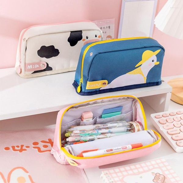 Kawaii Trousse à crayons Grandes fournitures scolaires Sacs Pliable Cool Pen Cute Animals Cases