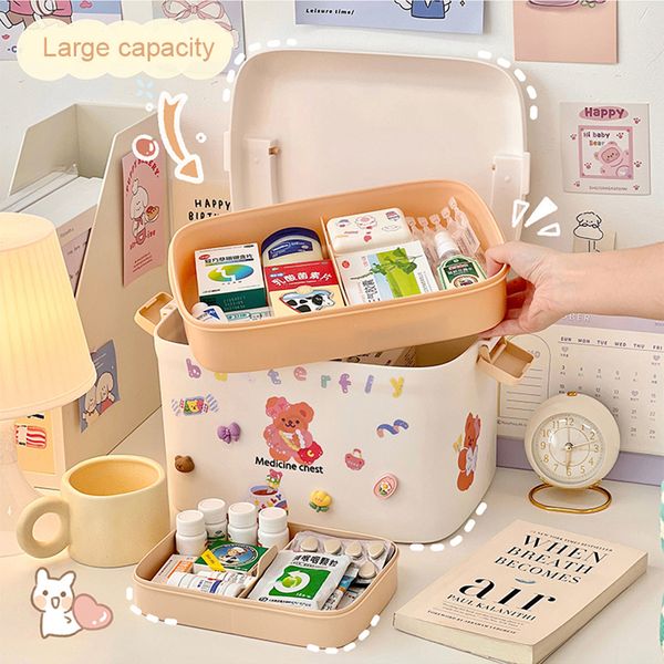 Caja de píldoras kawaii con pegatina linda pastilla portátil de plástico Familia Familia Medicina de emergencia Contenedor Organizador de almacenamiento grande