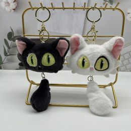 Kawaii Plush Cat Keychain chirriante pp gatito de peluche muñeca blanca gatos negros llave de llave colgante de bolsas