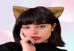 Kawaii peluche rose oreilles de chat bandeau réaliste fourrure y Animal bandeau Lolita Cosplay renard Anime Costume cheveux accessoires 5526320