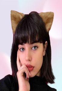 Kawaii pluche roze kattenoren hoofdband realistische harige jagers haarband lolita cosplay fox anime kostuum haaraccessoires9299683