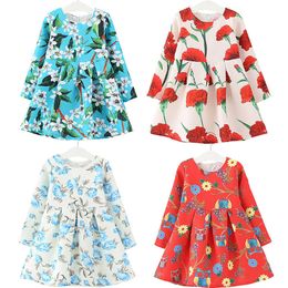 Kawaii Gedrukt Kids Meisjes Lange Mouw Prinses Jurken Floral Party Prom Dresses Toddler Casual Kids Vestido Kleding Q0716