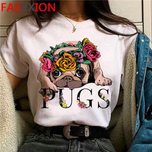 Kawaii Pug Harajuku Funny Cartoon T-shirt Femmes Pug Maman Graphique Mignon Anime Tshirt Chien Streetwear T-shirt Ullzang Top Tees Femme X0628