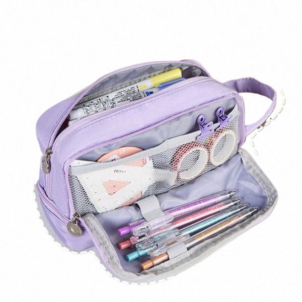 Kawaii Violet Crayon Cas Grande Capacité Stylo Sac Pochette Titulaire Boîte pour Filles Bureau Étudiant Statiery Organisateur Fournitures Scolaires G5Ot #