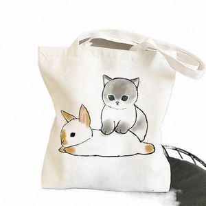 Kawaii lapin chats Carto Shopper sacs sacs à main toile sacs à bandoulière femme boutique sacs haute capacité sac fourre-tout sac de plage M7cI #