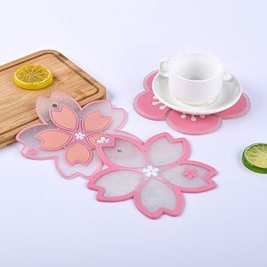 Kawaii Sakura Cup Coasters Mats Pink Cherry Blossom Cup Pads Kitchen Bar Caf￩ Hittebestendige mug pad rra624