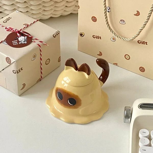 Kawaii Siamés Gato Puré De Patata Taza De Café Taza De Cerámica Linda Tazas De Leche Alto Nivel De Apariencia Accesorios De Cocina Tazas Para Bebidas 240325