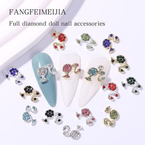 Kawaii Argent Or Tête Ongles Charms pour Ongles Acryliques 3D Rose Nail Art Strass Bijoux Ongles Gemmes Décorations d'Ongles en Métal pour Femmes Filles Accessoires d'Ongles Fournitures