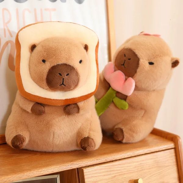 Kawaii Simulation Capybara transformé pain animaux en peluche jouet créatif en peluche câlin lait thé tasse poupées enfants filles cadeaux 240113