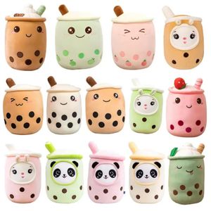 Kawaii Small -formaat Cartoon Bubble Tea Cup Peluche Toys grappig Boba kussen gevulde zachte aardbeien Panda Milk Tea Cushion Baby Gift Fy