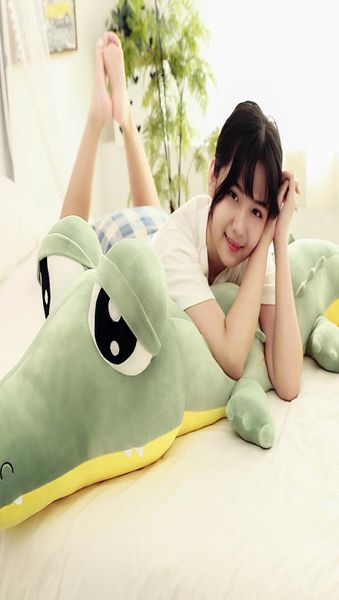 Kawaii doux dessin animé Crocodile en peluche jouet géant vert Alligator grands yeux jouets pour enfants cadeau 190 cm 75 pouces DY504845223078