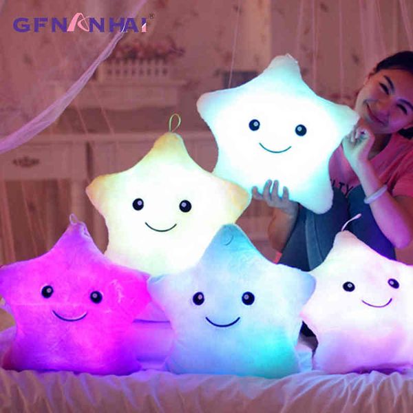 Kawaii Star Oreiller Câlins Mignon Lumineux Rempli Jouets Led Lueur Dans L'obscurité Poupée En Peluche Pour Les Enfants J220704