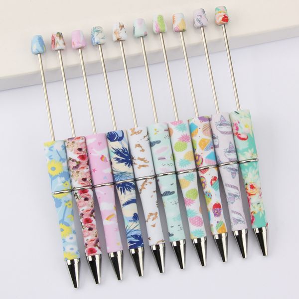 Kawaii papeterie bricolage platice stylo à perles ajouter des breloques perles de silicone mignon Saruka imprimé nouveautés stylos à bille perlés pour filles enfants