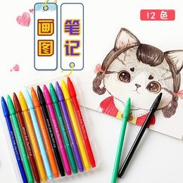 Bolígrafos de Gel de papelería Kawaii para la escuela, bolígrafo de pintura con aguja de agua, 12 colores/juego, dibujo de líneas de gancho para jardín de infantes