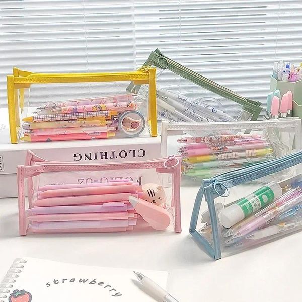 Kawaii – trousse à crayons en Nylon, sac en maille transparente pour enfants filles, cadeau fournitures scolaires et de bureau
