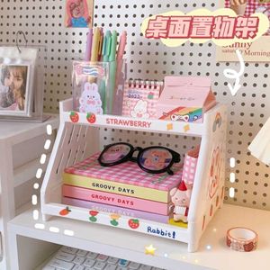 Kawaii opslagrek 2 lagen bureauorganisator cat paw ins bureaublad cosmetische display -stationery tabel