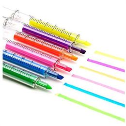 Kawaii Syringe Highlighter Pen Syringe Forme d'aiguille Mécanique Couleur Ballpoint Ball Point pour l'outil d'écriture de marqueur de l'école Office