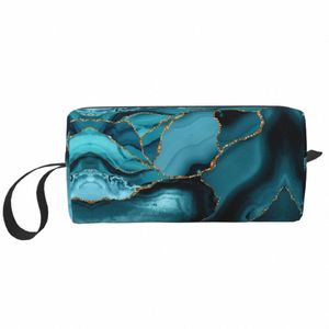 Kawaii Teal En Goud Marmer Landschap Golven Reizen Toilettas Vrouwen Make-Up Cosmetische Tas Schoonheid Opslag Dopp Kit Q7uw #