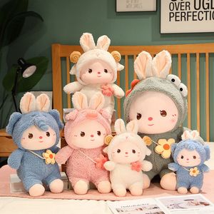 Kawaii transformeer konijn poppen pluche speelgoed schattige olifant piglet dinosaurus lam transformeer pop kinderbed metgezel pop