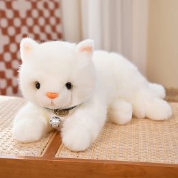 Kawaii White Cat Plush Toy Soft Stuffed Animal gekleed kitten Lifelike Perzisch met bells mantel kinderen meisjes kerstcadeau