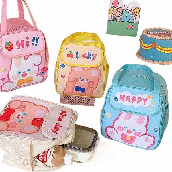 Bolsa de almuerzo de mujeres Kawaii Lindo oso Picnic Travel Box Box Box Girls School Kids Practice Lunch Box Bold Bag Bag I1nd#