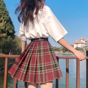 Kawaii Donna Plaid Pieghettato Una Gonna Gonna Burnout Vita alta Corta Donna Stampata Moda Mini y2k 220602