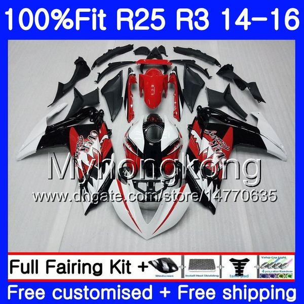 Corps d'injection pour YAMAHA YZF R3 R25 YZF-R3 YZFR25 14 15 16 17 240HM.0 YZF-R25 R 25 YZFR3 2014 2015 2016 2017 Kit de carénages Shark rouge blanc