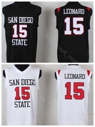 Kawhi Leonard Jersey 15 College Men Basketball Black Wit Sport San Diego State Jerseys University Borduurwerk voor sportfans Gratis verzending