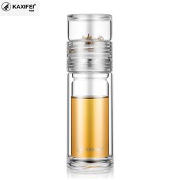 KAXIFEI Business Type bouteille d'eau bouteille en verre avec infuseur à thé en acier inoxydable filtre Double paroi articles en verre 210914