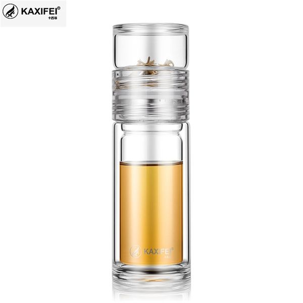 KAXIFEI Tipo comercial Botella de agua Botella de vidrio con filtro de infusor de té de acero inoxidable Artículos de vidrio de doble pared 210914