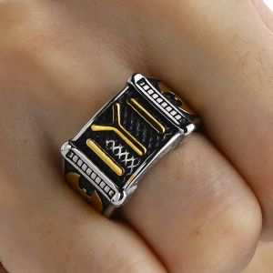 Kayi Obasi Vlag Ottomaanse Rijk Ring Mannen 14k Geel Goud Heren Enkele Vintage Ring Mode Ottomaanse Rijk Sieraden voor Mannen