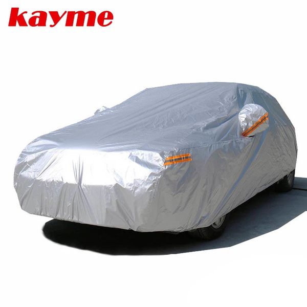 Kayme 210T Housses de voiture complètes imperméables Protection UV contre le soleil extérieur, protection contre la pluie et la neige, Universal Fit berline berline à hayon