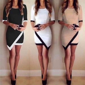 Kayotuas Femmes Robe Sexy Party Mini Bandage Moulante Moitié Manches Soirée Dames Cocktail Clubwear Col Rond Vêtements De Mode 210522