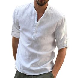 KB blusa informal para hombre, camisa de lino y algodón, camisetas holgadas, camiseta de manga larga, camisas informales para hombre guapo para primavera y otoño 230226