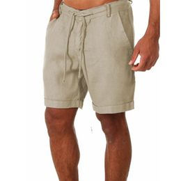 KB Heren katoen linnen shorts broek mannelijke zomer ademend stevige kleur broek fitness streetwear S3XL 240417
