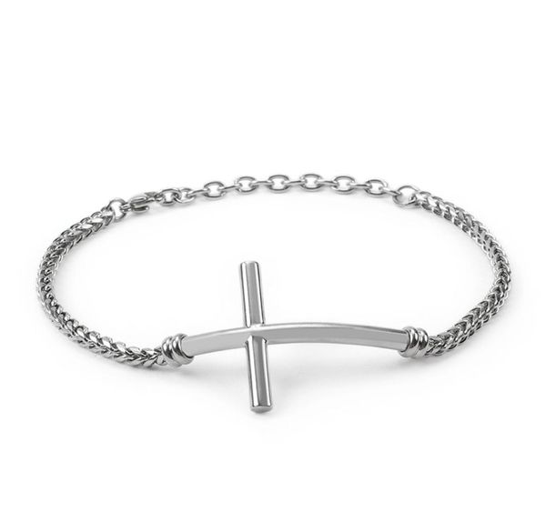 KB110131K chaîne à maillons en acier inoxydable bijoux couleur argent Simple titane acier croix religieuse ID Bracelet Bracelet pour femmes hommes 3609989