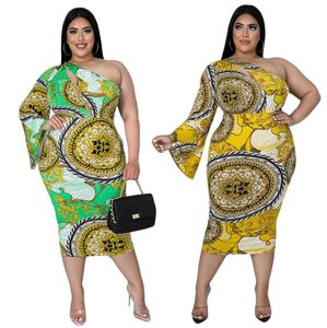 KB7060 European en American Plus Size Damesjurk Digital Printing One-Mouw Sexy Jurken