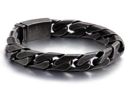KB76211BD 22 cm 865 pouces de large 17 mm en acier inoxydable 316L de haute qualité Biker chaîne gourmette cubaine bracelet vintage noir cadeaux de Noël f9446018